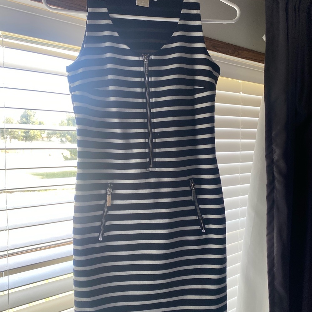 Michael Michael Kors Navy and White Striped Mini Dress, Women's Size Petite